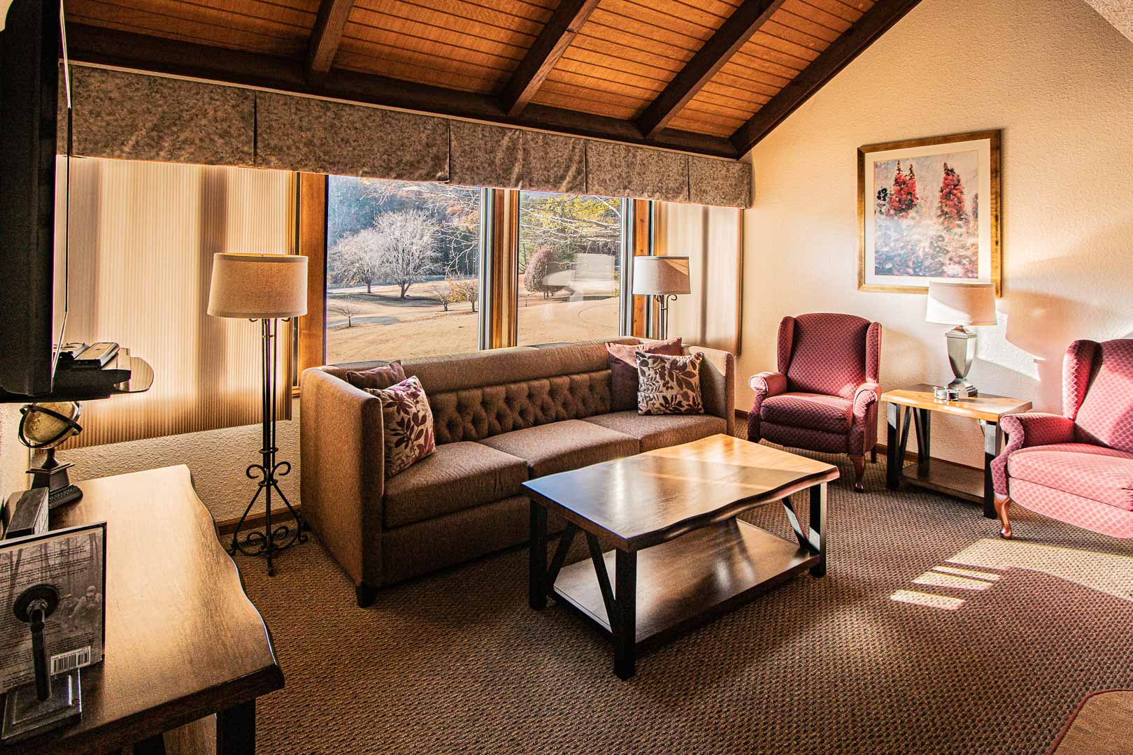 A cozy living room area at VRI's Mountain Loft Resort in North Carolina.